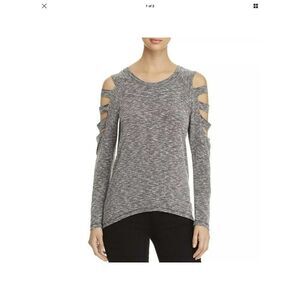 Elan Womens Gray Cut-Out LS Pullover Top Shirt Large slash sleeve